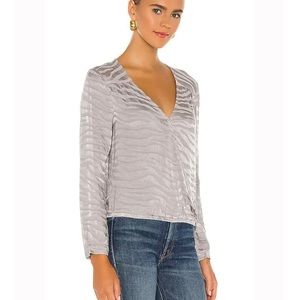 BELLA DAHL Cross Front Elastic Waist Top In Grey.